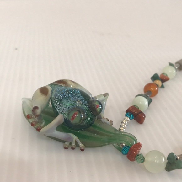 Handblown Lampwork Frog Pendant Necklace Sterling - Picture 5 of 8